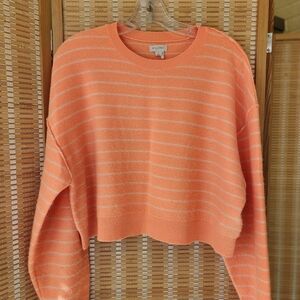 Pilcro Orange and Cream Striped Crewneck Sweater